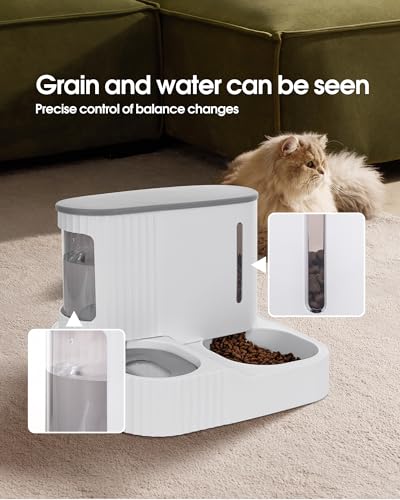 Automatic Cat Feeder,Gravity Auto Timed Pet Dry Food Self Feeding Container Dishes Bowl and Water Dispenser Fountain for Dog Puppy Kitten Kit Set Integrated 2 in 1 Continuous Tray(Grey) - Image 4