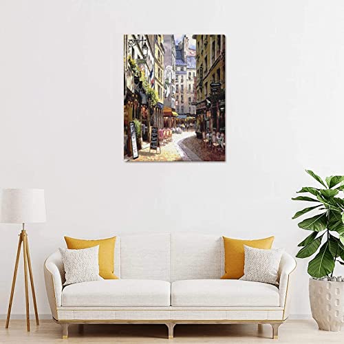Beautiful Modern Art Watercolor Painting Rich Retro Small Streets Of Paris Cafe Canvas Print Wall Art 16" X 20" Inch, Stretched And Framed Artwork Decor Wall Living Room Office, Art Abstract City Landscape Watercolor Picture Canvas Wall Art Print #TOP1