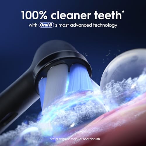 Oral-B iO9 Electric Toothbrush for Adults, Black, App Connected Handle, 7 Cleaning Modes, Includes 3 Brush Heads, Charging Travel Case and Head Holder, Long-Lasting Battery for Home Travel, 2 Pin Plug
