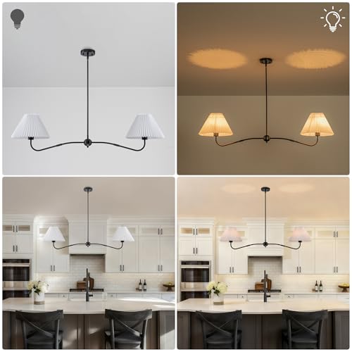 47’’ Modern Linear Chandelier for Dining Room, 2-Light Black Farmhouse Pendant lights kitchen island with White Fabric Shades, Island Lighting Fixture for Restaurant Kitchen Over Table, E26 Base by TinHon - Image 6