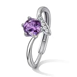 Weviway Silver Amethyst Adjustable Ring for Women, Twist Band with Cubic Zirconia, Elegant Purple Gemstone Open Ring, Hypoallergenic Birthstone Jewellery Gift for Her