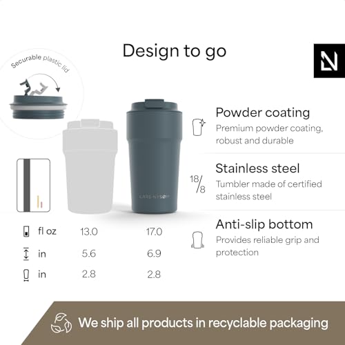 Image of LARS NYSOM Thermo Coffee Mug to go 17oz | Travel Mug 0.5 Liter with Insulation | Silicone grip base | Leak Proof Stainless Steel Tumbler for Coffee and Tea on the Go (Powder Stone Blue, 17oz)