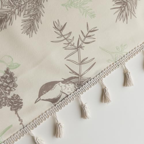 Image of Bird Botanical Curtains 96 Inches Long, Boho Farmhouse Light Filtering Rod Pocket Drapes with Tassel Trim for Bedroom Living Room, 2 Panels