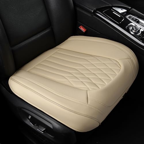 Image of BWTJF 2 Pack Front Car Seat Bottom Covers, Universal Auto Seat Cushions, Nappa Leather Full Wrapping Edge Compatible with Most of Vehicles - SUVs /Sedans /Pickup Trucks, Beige