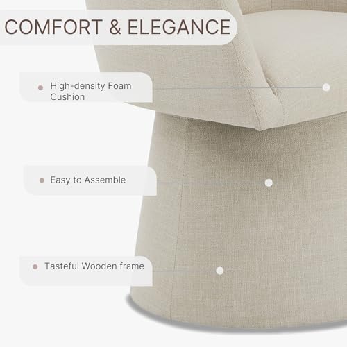 Image of KISLOT Swivel Dining Chairs Set of 1, Upholstered Mid Century Modern Deskchair with Barrel Back, Linen Fabric Kitchen Chairs for Dining Room, Bedroom, Dressing Room, Linen