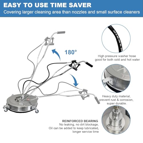 20-inch Stainless Steel Pressure Washer Surface Cleaner, Heavy Duty 4-Wheel Driveway & Concrete Cleaner Attachment, Commercial-Grade 9600 PSI for Patios, Sidewalks, Decks by WildVenture - Image 3
