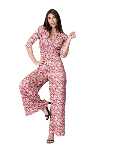 Genérico Julie d Orleac. Mono para Mujer Elegante Estampado. Fabricado en España. Overoll. Pierna Ancha, Negocios, Casual Vacaciones, Boda (Talla L)