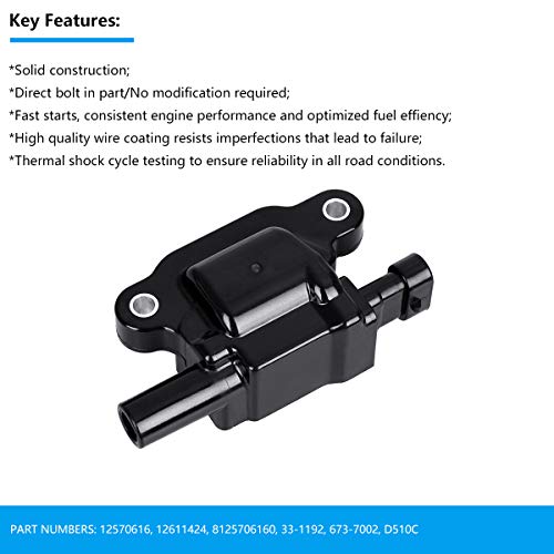 Faersi Ignition Coil Compatible With Chevy Cadillac Gmc Pontiac 5.3L 6.0L V8 - G8, Grand Prix, H3, Tahoe, Silverado, Impala, Yukon, Envoy, Trailblazer, Avalanche Replace #12570616 D510C #TOP5
