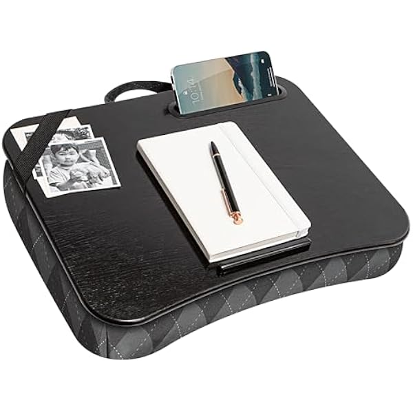 LapGear Designerskie biurko na kolana z uchwytem na telefon i półką urządzenia - szary argyle - pasuje do laptopów o przekątnej do 15,6 cala - styl nr 45438