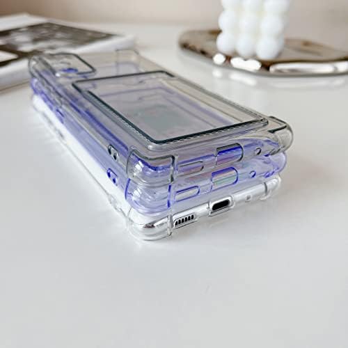 DEFBSC Case for Samsung Galaxy S20 FE, Transparent Back Card Holder Phone Case, Ultra Slim Soft TPU Shockproof Clear Case with Card Slot for Back of Phone - Purple
