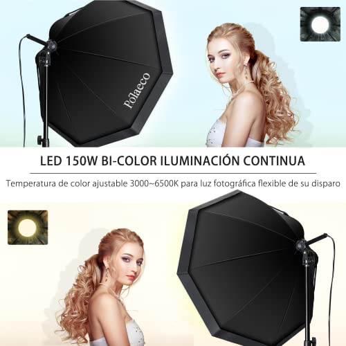 Miniatura 5 de Equipo De Iluminación Estudio Fotografía Kit De 2 Softbox Octogonal Bicolor 3000 6500k Con Bombilla Led 150w Control Remoto Y Soporte De Luz Ajustable Para Retrato Vídeos Transmisión En Vivo