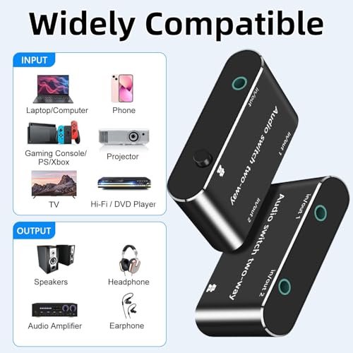 Audio Switch 3.5mm Bi-Direction Switch,Stereo Audio Switcher 2 in 1/1 in 2 Out,A udio Swit ch Headphone Manual Selector Splitter for PC Phone Laptop Headphone(Black) by WLTASUY - Image 2