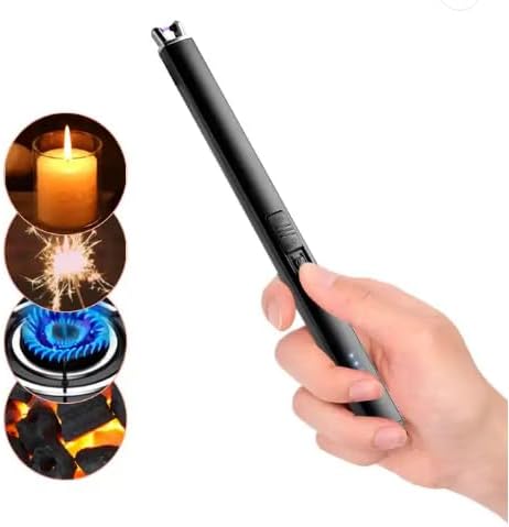 Miniatura 5 de Paquete de 1 encendedor eléctrico de plasma Obisidian negro resistente al viento y sin llama con un interruptor de seguridad doble y un cargador de