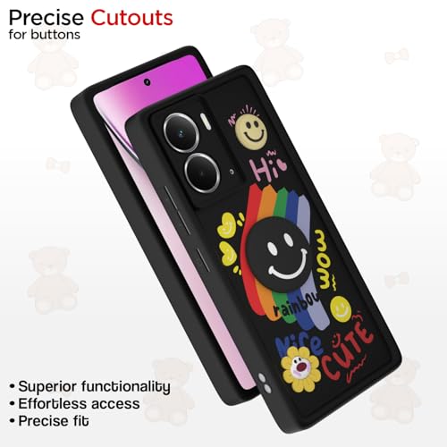 Image of Pikkme Back Cover for Realme P3 5G | Soft Silicone| Cute Rainbow Smile & 3D Cartoon Flower Design | Shockproof Raised Camera Protection Bumper Case (Black)
