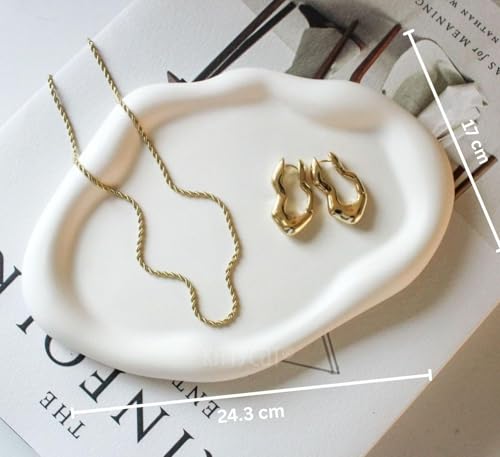 Image of Aesthetic Handcrafted White Concrete Shell Trinket Tray | Elegant Jewelry, Makeup & Table Organizer | Multipurpose Home Decor & Candle Tray | P1G7V