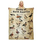 Duck Blanket, Duck Hunting Blanket for Men, Mallard Ducks Gifts for Man Lovers, Types of Ducks Hunting Gifts for Men, Soft Cozy Flannel Educational Fleece Throw Blankets Home Decor 50''x 60''