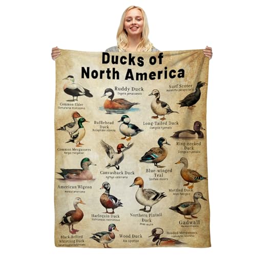 Duck Blanket, Duck Hunting Blanket for Men, Mallard Ducks Gifts for Man Lovers, Types of Ducks Hunting Gifts for Men, Soft Cozy Flannel Educational Fleece Throw Blankets Home Decor 50''x 60''