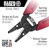 Klein Tools 11046 Wire Stripper, Wire Cutter, Made in USA, Stripping/Cutting Tool for 16-26 AWG Stranded, Compact Nose with Precision-ground Stripping Holes