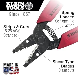 Klein Tools 11046 Wire Stripper, Wire Cutter, Made in USA, Stripping/Cutting Tool for 16-26 AWG Stranded, Compact Nose with Precision-ground Stripping Holes