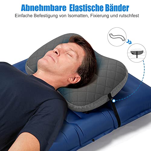 Tavaler Aufblasbars Kissen Ultralight Outdoor Camping Kissen, Camping Kopfkissen Aufblasbar Ergonomisches Reisekissen Aufblasbar Strandkissen (Grau)