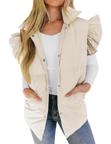 Womens Ruffle Sleeve Puffer Vest Padded Gilet Jacket Sleeveless Quilted Outwear Coat3