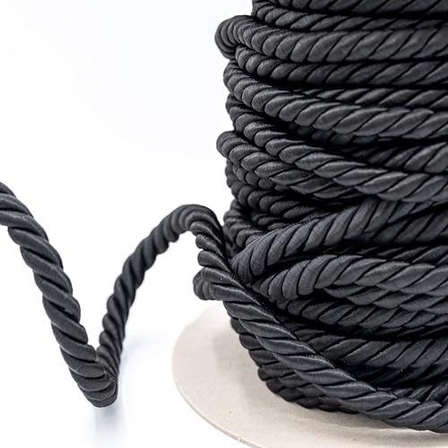 1/2" Black Decorative Twisted Cord Trim (5, 10, 25, 50 Yards) Sewing, Crafts, Decor - Made in USA | 10 Yards