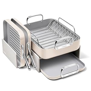 Caraway Square Cookware Set – Square Pans Set – Perfect for Griddling, Toasting, Searing, Roasting, and More – Non-Stick Ceramic Coated Pans – Non Toxic, PTFE & PFOA Free – Cream