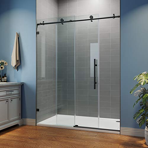 Sunny Shower Glass Door Sliding Shower Enclosure With 3/8 In. Clear Glass Stainless Steel Hardware, 60 In. W X 76 In. H, Black Frameless Shower Door #TOP7