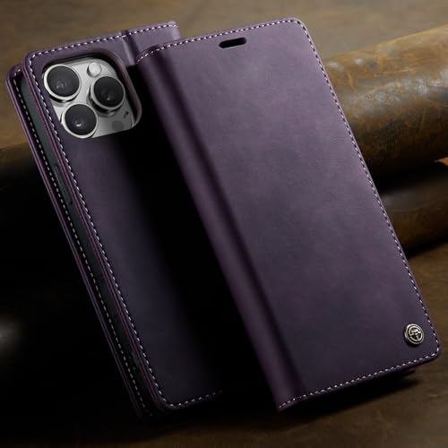 Étui iPhone 17 Pro Max violet étui à rabat magnétique en cuir premium