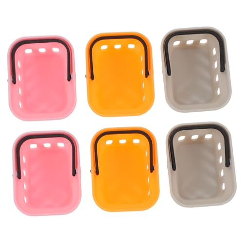 VICASKY 6 Pièces Miniature Grocery Basket Set For Dollhouse Lightweight Pla Mini Supermarket Baskets In Orange Light Grey Safe Tiny Fruit Bread Storage For Pretend Play Kitchen Accessories