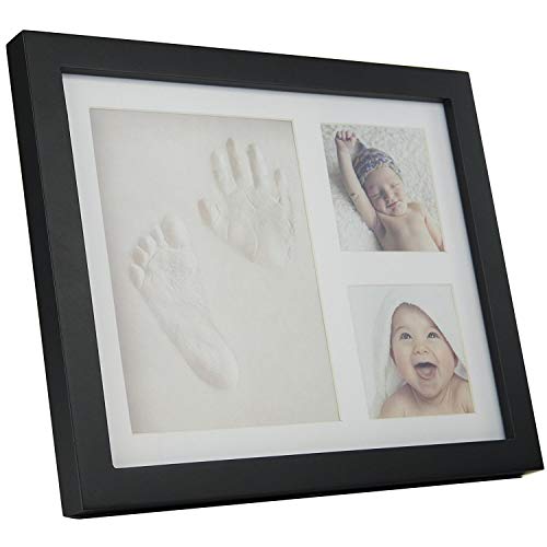 Image of Mold Your Memories Baby Clay Handprint & Footprint Photo Frame (PINK) for Newborn Girls and Boys - Safe and Non-toxic Clay | Elegant Solid Wood | Perfect for New Baby Boy /Girl Baby Shower Gift (Dark Blue, Space)