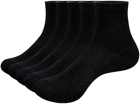 YUEDGE Mens Black & White Sports Socks Cushioned Trainer Socks Quarter Cycling Golf Running Socks Cotton Athletic Ankle Socks For Men 5-8/9-11/10-13, 5 Pairs