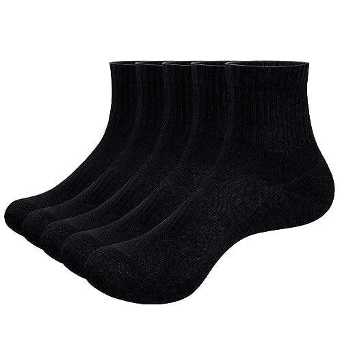Mens Ankle Socks For Men, Breathable Wicking Cushioned Gym Running Athletic Socks Casual Quarter Socks, 5 Pairs