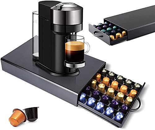 T&Q Coffee Pod Storage Drawer - Nespresso Compatible - 45 Capsule Pod Holder Box, Organiser & Machine Stand, Black