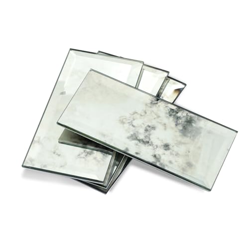 Miscasa Peel and Stick Beveled Antique Blue Glass Mirror Tiles, 3x6 Inches Wall Tile for Kitchen & Bathroom Backsplashes, Accent Walls, Powder Rooms (40-Sheet