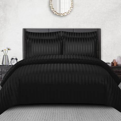 Pamposh Satin Streifen Superkönig Bettbezug Sets - Prämie Hotel Qualität Bettbezug Bettwäsche Sets - Hypoallergene Ultraweiche Mikrofaser Bettwäsche (Superkönig (220 x 260 cm))