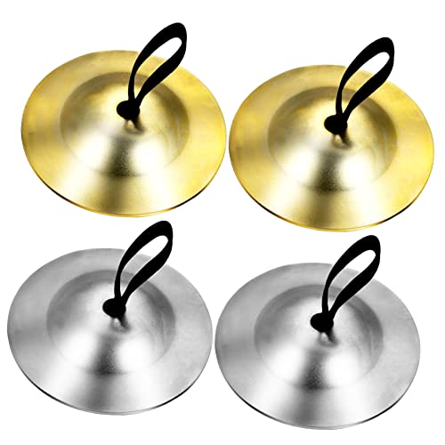 SUPVOX Finger Cymbals Set 2 Pairs Mini Boys and Girls Brass Cymbals for Music Education Dance Parties