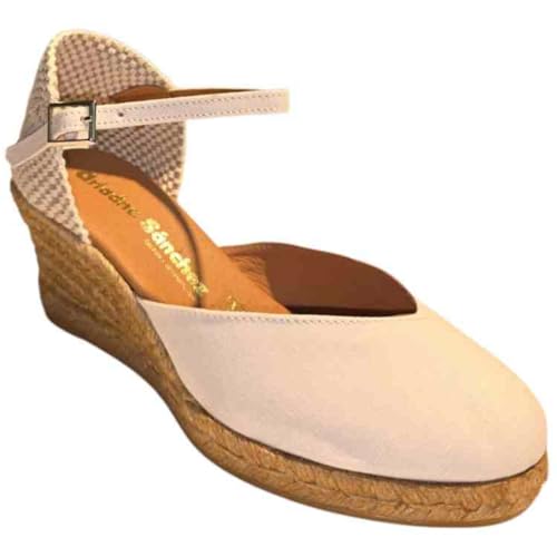 ARIADNA SÁNCHEZ Sandalias de Cuña Media Mujer, Sandalias de Esparto para Primavera y Verano, Plataforma Yute 100% Natural (Blanco, Sistema tallas calzado EU, Adulto, Números, mediano, 35)