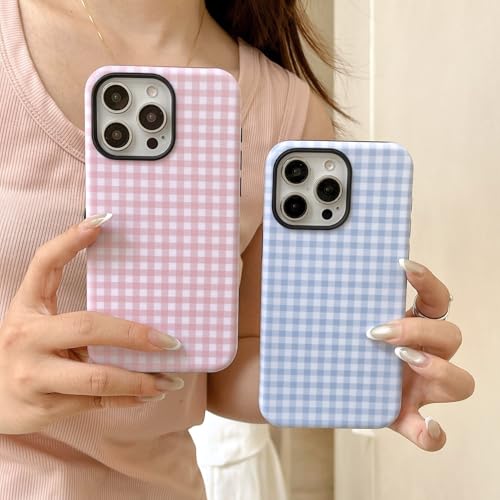 Reoomukk Magnetic Gingham Case for 16promax 6.9 inch [Compatible with MagSafe],Trendy Cute Checkered Chic Checkerboard Girly Hybrid 2 Layers Protective Cover for iPhone 16 Pro Max 6.9",Blue White by Reoomukk - Used condition - Image 6