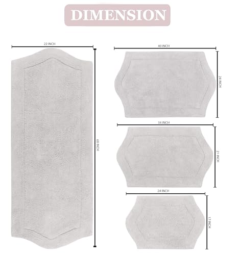 Home Weavers Waterford Collection 100% Cotton Tufted Bath Rug, Extra Soft and Absorbent Bath Rugs, Non-Slip Bath Mats, Machine Washable Bath Mats for Bathroom, 4 Piece Set with Runner, Light Gray by Home Weavers - Used condition - Image 3