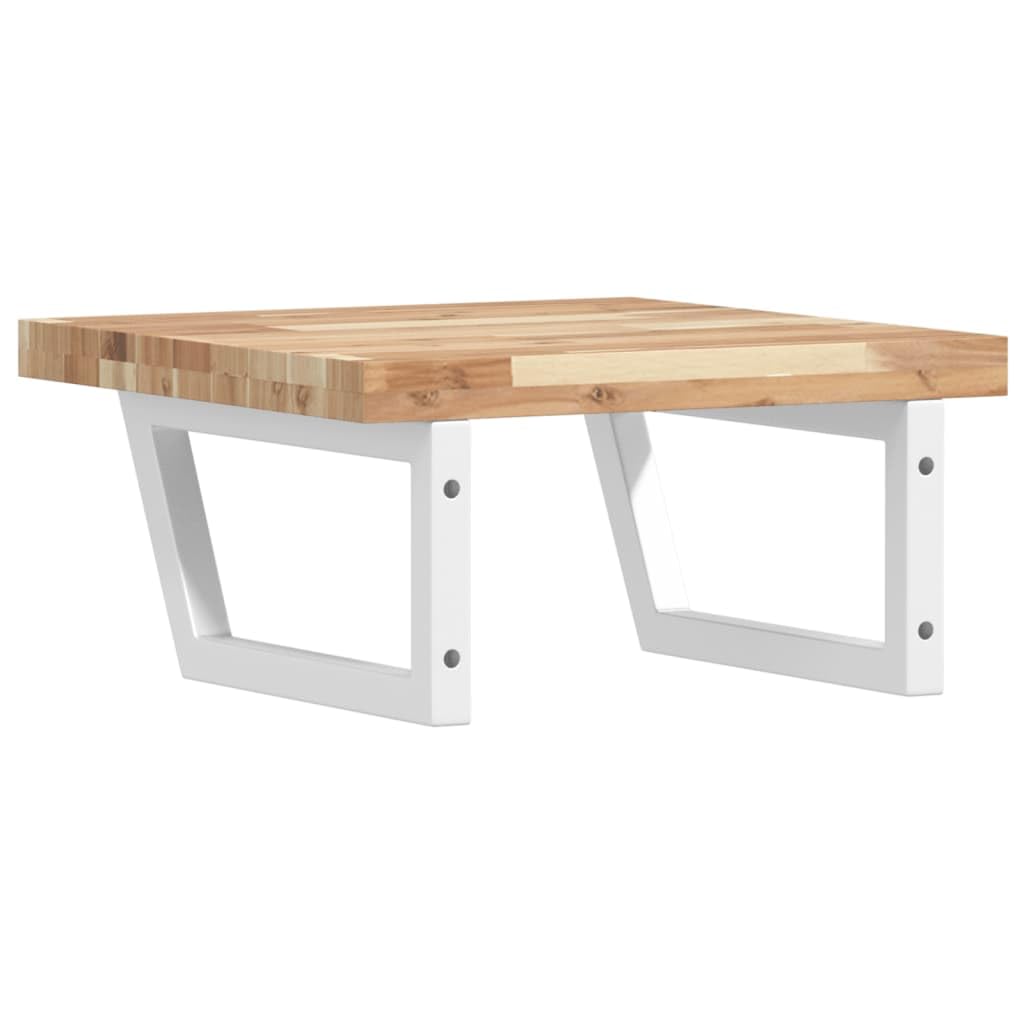 Estantería para lavabo de pared de acero y madera maciza de acacia, 50 x 50 cm, con soportes trapezoidales para armario de baño y ahorro de espacio en el lavadero