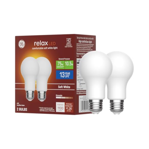 GE Relax HD LED A19 General Purpose Light Bulbs, 75W Replacement, 2 Pack