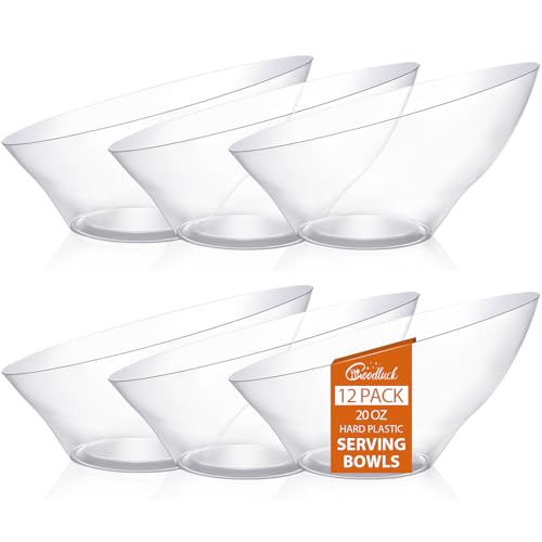 Goodluck 12 Pack Clear Plastic Serving Bowls for Party - 20 OZ Angled Disposable Serving Bowls for Wedding Party Chip Candy Salad & Fruit