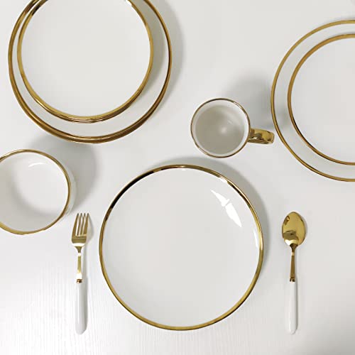 Axywinbo® Dinnerware Sets,24-Piece Plates And Bowls Sets For 4,White Modern Porcelain Dish Set Contain Dinnerware & Accessories For Wedding And Housewarming Gifts #TOP1