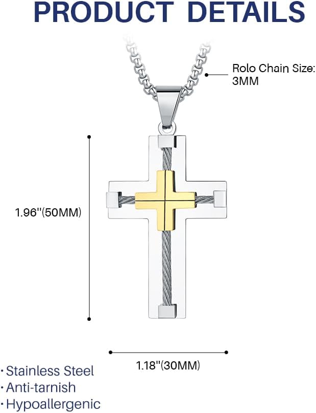 Cross Necklace for Men 316L Stainless Steel Big Jesus Christ Silver/Gold/Black Men's Cross Pendant Necklace Rolo Chain - Image 5