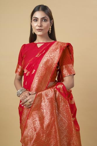 Image of Shasmi Women's Banarasi Saree Pure Kanjivaram Silk Saree Soft new ladies 2025 Design Wear Pattu Sarees Party Sari collections With Blouse Piece for Wedding sadi (PARI-188)