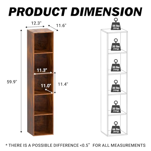 NewBeth Cube Storage Organizer, 5 Cube Retro Bookshelf, Freestanding 5 Tier Open Shelf, Rustic Brown Retro Shelves for Home Office, Bedroom, Living Room, Study by NewBeth - Used condition - US$56.52