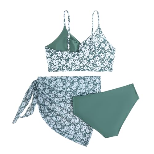 Swimsuit 3 Piece Bathing Suits for Girls Cute Quick 𝐃ry Floral 𝐂riss C𝐫oss Bikini Sets & Cover Up Beach Skirt2