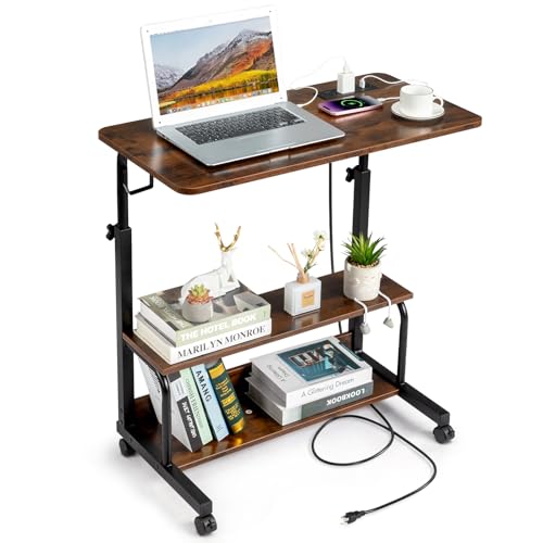 Karl Home 31.5 Adjustable Rolling Desk with Outlets