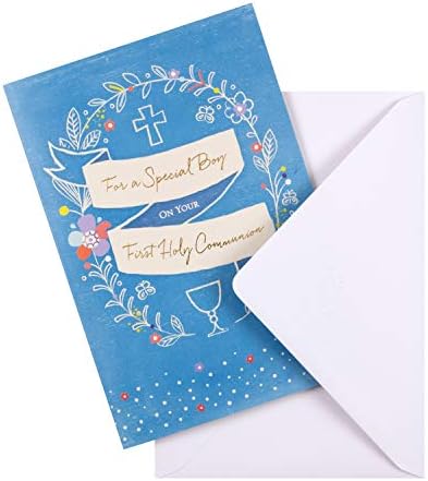 Special Boy's First Communion Card from Hallmark - Contemporary Illustrated Design with Gold Foil Lettering